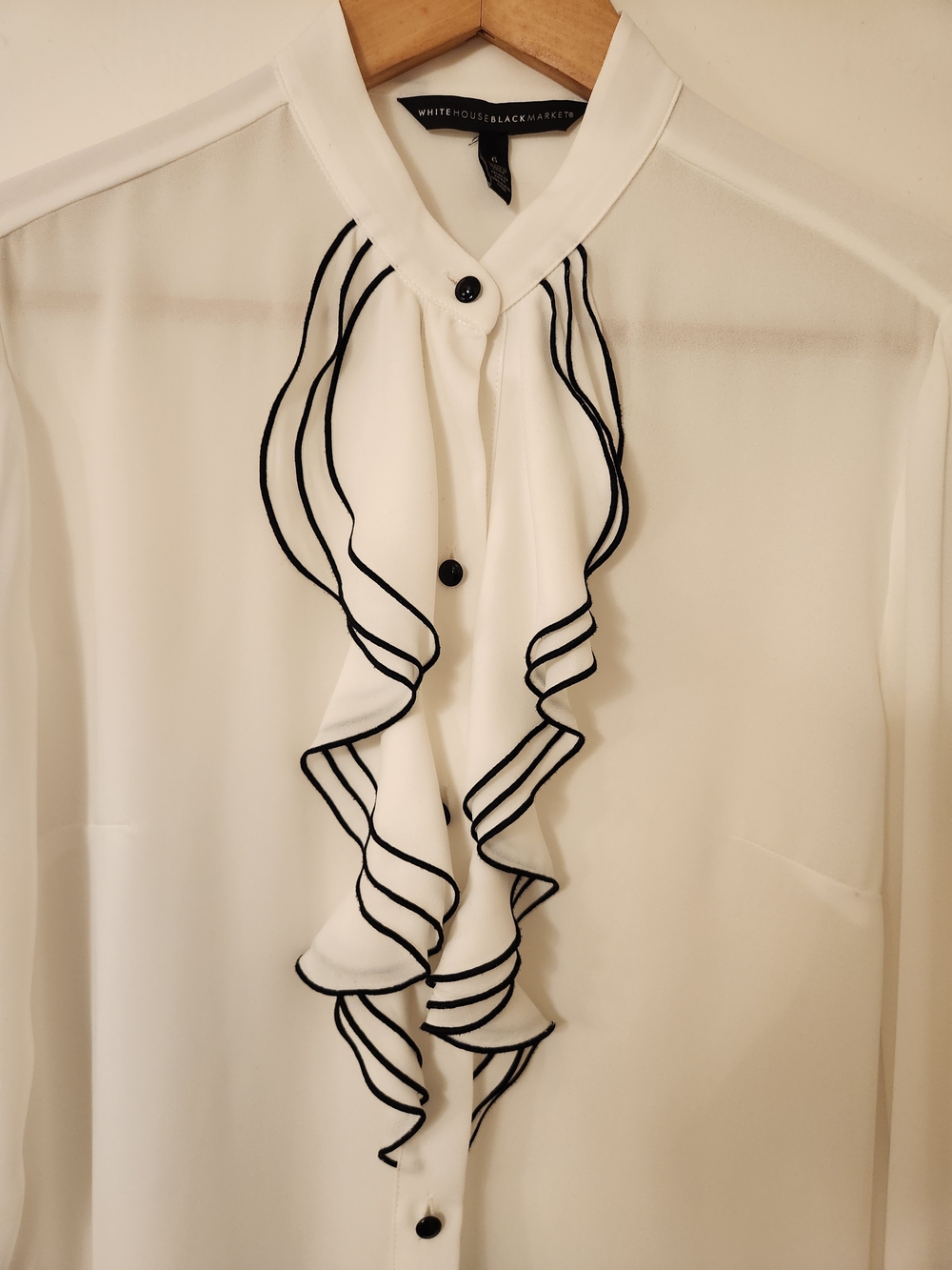 Whitehouse Black Market White Ruffled Button-Front Blouse